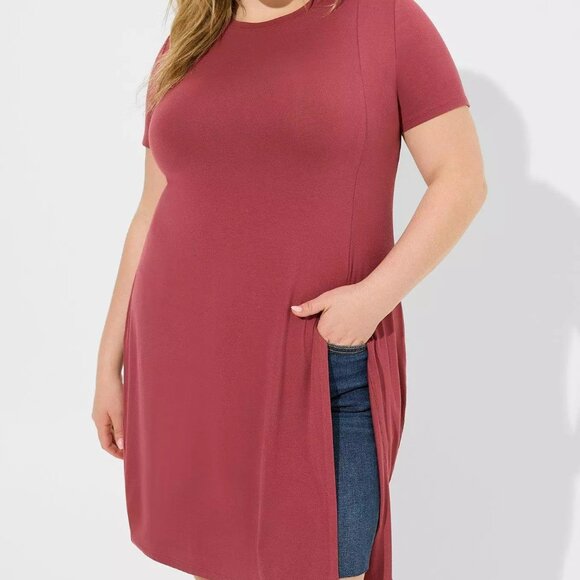 torrid Tops - Torrid Tunic Top 00X 0X 1X-Maroon Split Front Super Soft Crew Shirt Tee Plus NWT